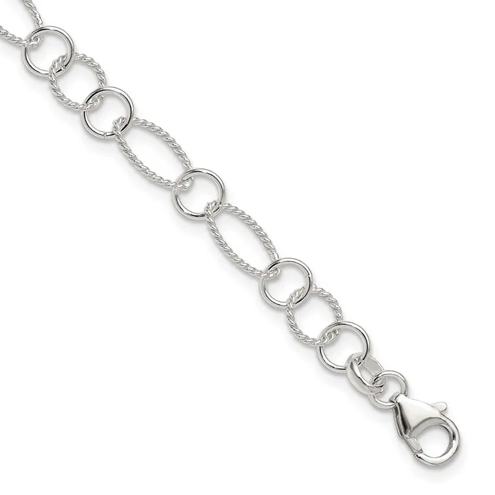 TreasureFineJewelers Rings Sterling Silver Fancy Link Anklet