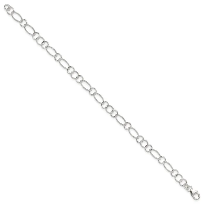 TreasureFineJewelers Rings Sterling Silver Fancy Link Anklet
