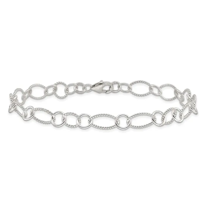 TreasureFineJewelers Rings Sterling Silver Fancy Link Anklet
