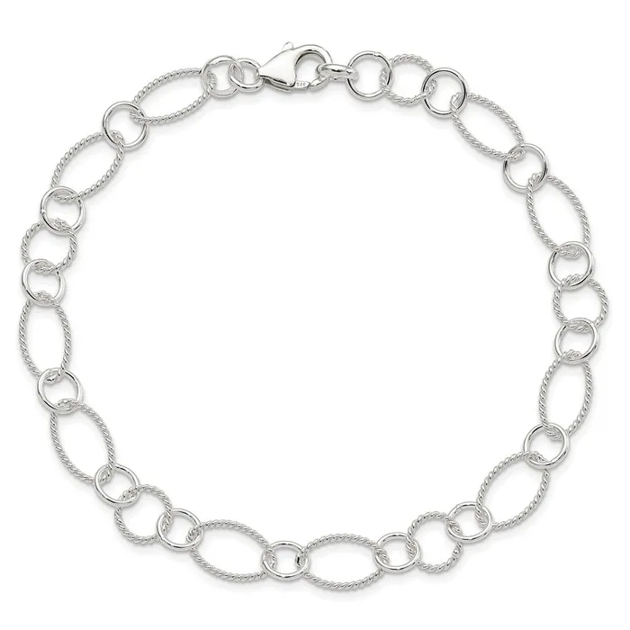TreasureFineJewelers Rings Sterling Silver Fancy Link Anklet