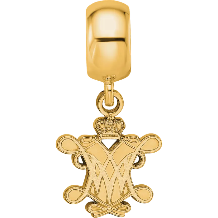 TreasureFineJewelers Rings Sterling Silver Goldplated LogoArt College of William and Mary Small Dangle Bead Charm