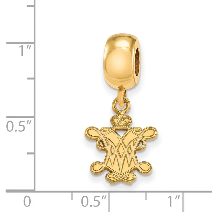 TreasureFineJewelers Rings Sterling Silver Goldplated LogoArt College of William and Mary Small Dangle Bead Charm