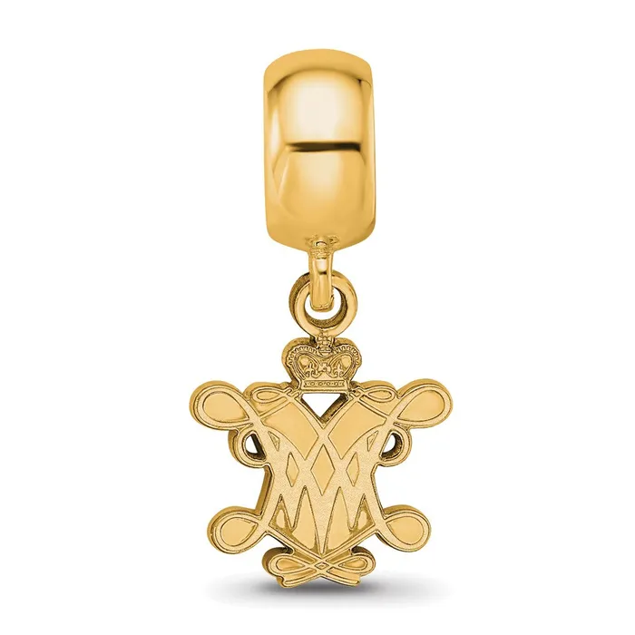 TreasureFineJewelers Rings Sterling Silver Goldplated LogoArt College of William and Mary Small Dangle Bead Charm