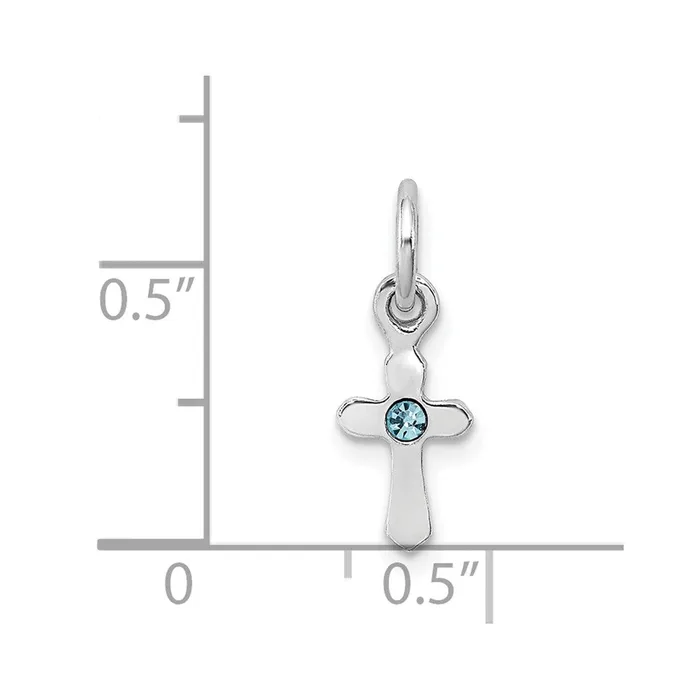 TreasureFineJewelers Rings Sterling Silver RHpltd Childs Mar Lt Blue Preciosca Crystal Cross Pendan