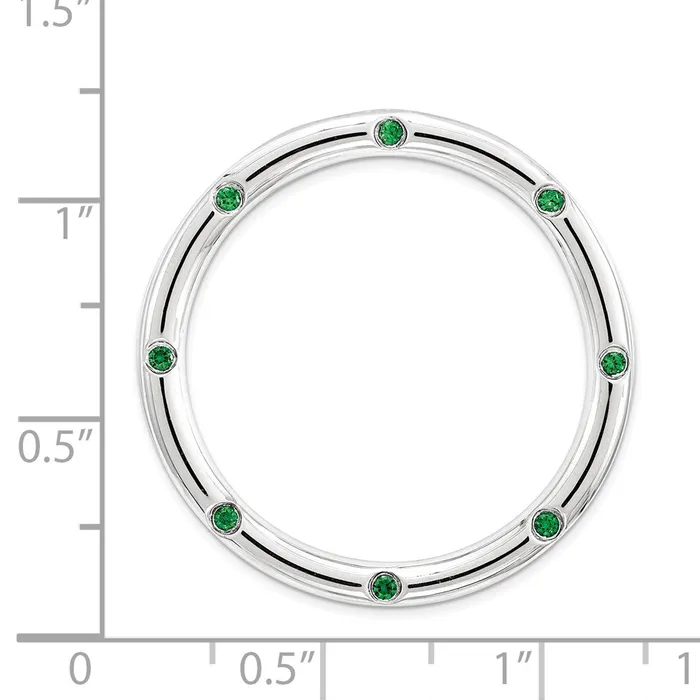 TreasureFineJewelers Rings Sterling Silver Stackable Expressions Large Created Emerald Chain Slide