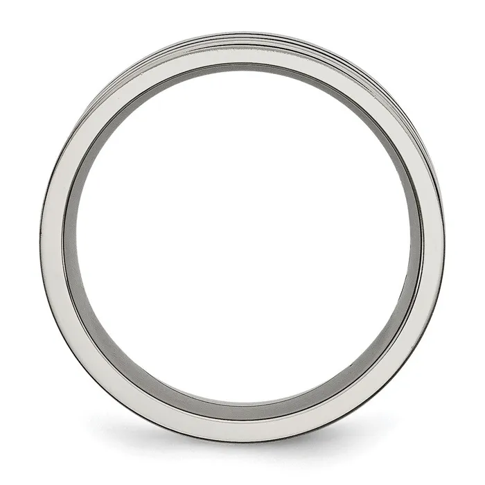 TreasureFineJewelers Rings Titanium Polished Black Enamel Grooved 8mm Flat Band