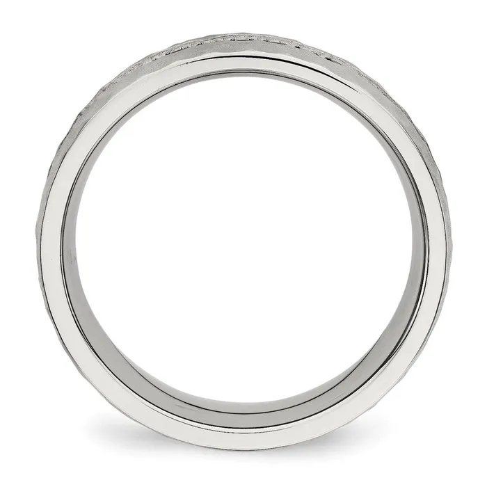 TreasureFineJewelers Stainless Steel Brushed and Hammered wBlack CZ 75mm Band Rings