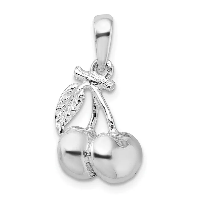 TreasureFineJewelers Sterling Silver Polished 3D Cherries Pendant Necklaces TreasureFineJewelers Sterling Silver Polished 3D Cherries Pendant Necklaces