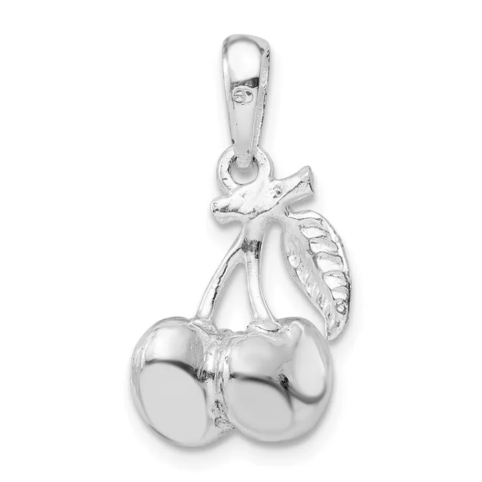 TreasureFineJewelers Sterling Silver Polished 3D Cherries Pendant Necklaces