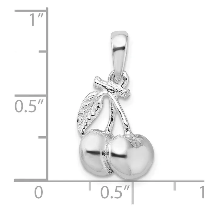 TreasureFineJewelers Sterling Silver Polished 3D Cherries Pendant Necklaces
