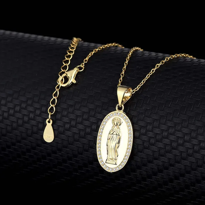 Trendolla Jewelry Necklaces Oval Zirconia Virgin Mary S925 Virgencita Necklace