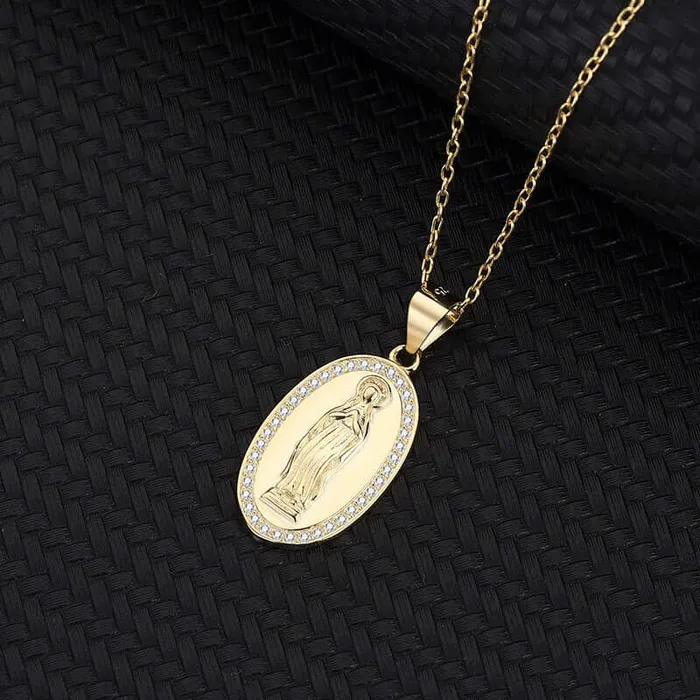 Trendolla Jewelry Necklaces Oval Zirconia Virgin Mary S925 Virgencita Necklace