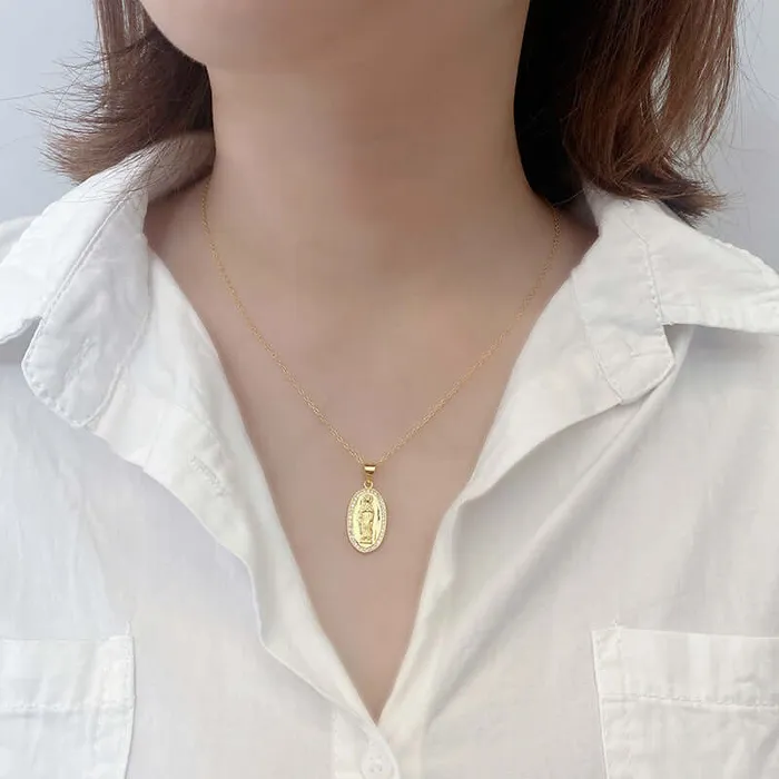 Trendolla Jewelry Necklaces Oval Zirconia Virgin Mary S925 Virgencita Necklace