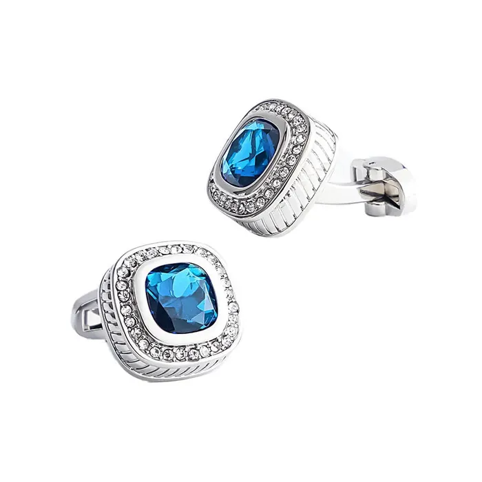 Trendolla Jewelry Rings Copper Blue Rhinestones Silver Plated Cufflinks