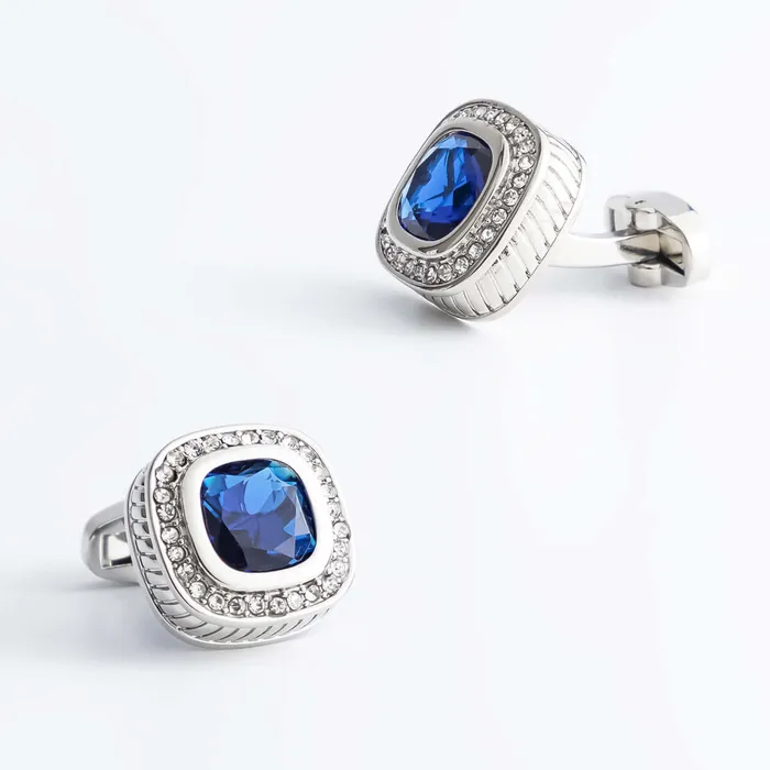 Trendolla Jewelry Rings Copper Blue Rhinestones Silver Plated Cufflinks