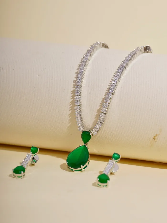 Diamante Emerald Pendent Necklace Set Curio Cottage Necklaces Diamante Emerald Pendent Necklace Set Curio Cottage Necklaces