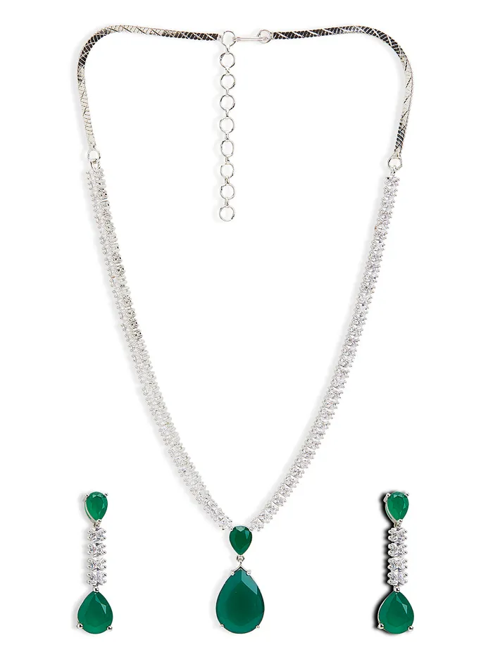 Diamante Emerald Pendent Necklace Set Curio Cottage Necklaces Diamante Emerald Pendent Necklace Set Curio Cottage Necklaces