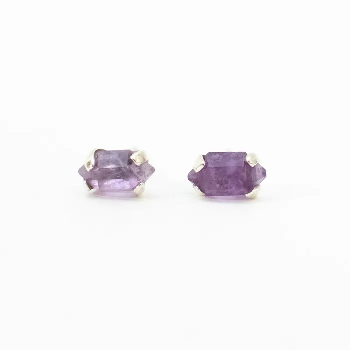 Rings Mimi Marge Silver Faceted Amethyst Studs