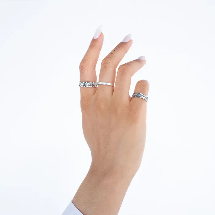Rings Silver Lotus Oxidized Silver Sunflower Band