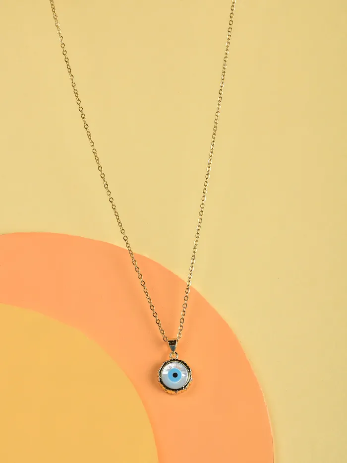 The Textured Ring Around Gold Plated Evil Eye Chain with Pendant Curio Cottage Rings The Textured Ring Around Gold Plated Evil Eye Chain with Pendant Curio Cottage Rings