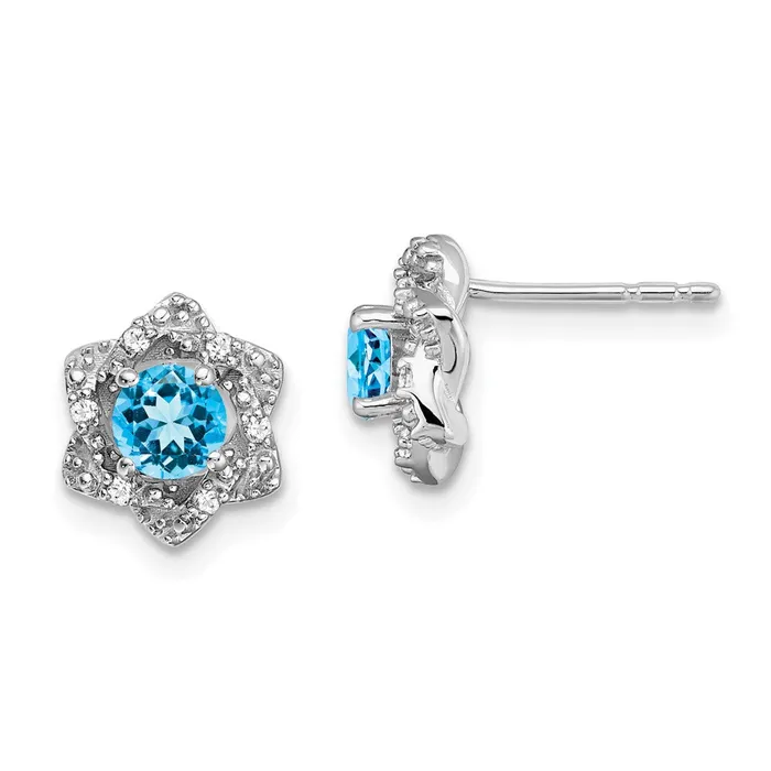 14k White Gold Blue Topaz and Diamond Post EarringsWBCEM7459BT006WA WB Choice Jewelry Earrings 14k White Gold Blue Topaz and Diamond Post EarringsWBCEM7459BT006WA WB Choice Jewelry Earrings