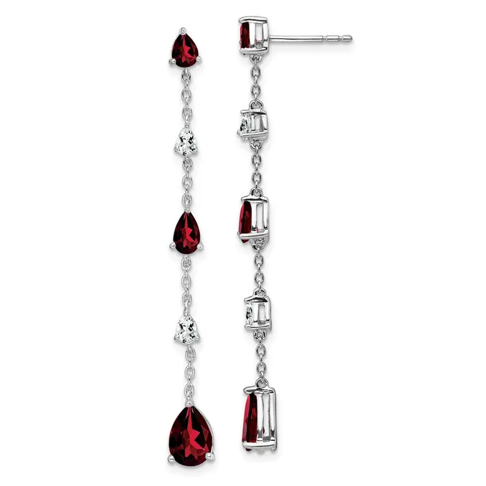 14k White Gold Garnet and White Topaz Dangle EarringsWBCEM7090GAWA WB Choice Jewelry Earrings 14k White Gold Garnet and White Topaz Dangle EarringsWBCEM7090GAWA WB Choice Jewelry Earrings