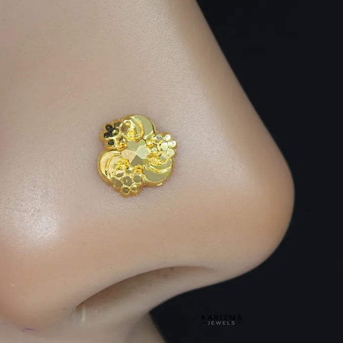 18K Real Gold Women pretty gifts Nose stud nose ring Push Pin Karizma Jewels Rings