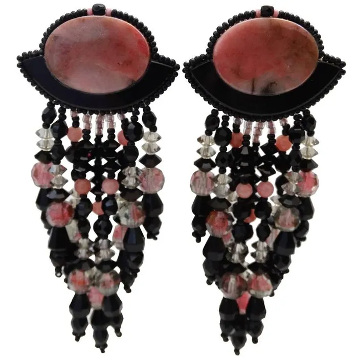 1980s Western Inspired Black Pink Marble Dangle Earrings Vintage by Misty Earrings 1980s Western Inspired Black Pink Marble Dangle Earrings Vintage by Misty Earrings
