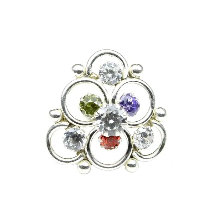 Cute 925 Sterling Silver Multi CZ Studded Nose ring Push Pin Karizma Jewels Rings