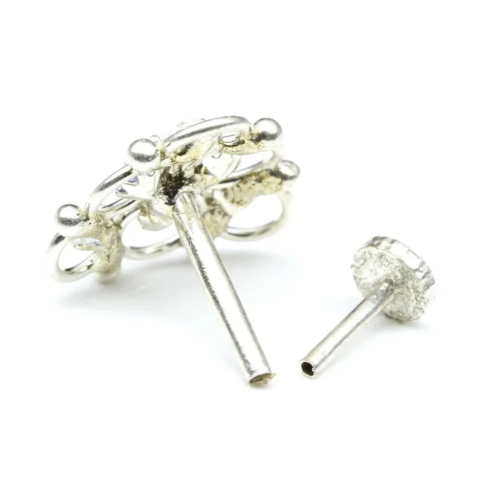 Cute 925 Sterling Silver Multi CZ Studded Nose ring Push Pin Karizma Jewels Rings