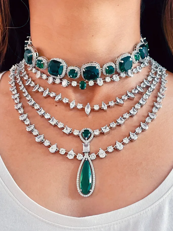 Earrings PRERTO ECOMMERCE PRIVATE LIMITED Alisa Sage Diamond Emerald Set Earrings Necklace Earrings PRERTO ECOMMERCE PRIVATE LIMITED Alisa Sage Diamond Emerald Set Earrings Necklace