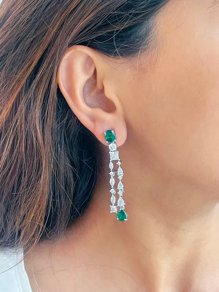 Earrings PRERTO ECOMMERCE PRIVATE LIMITED Alisa Sage Diamond Emerald Set Earrings Necklace