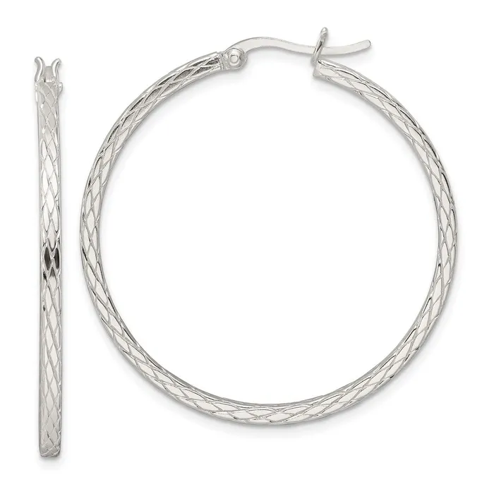 Earrings Sterling Silver Diamond Pattern Hoop EarringsWBCQE15845 WB Choice Jewelry Earrings Sterling Silver Diamond Pattern Hoop EarringsWBCQE15845 WB Choice Jewelry