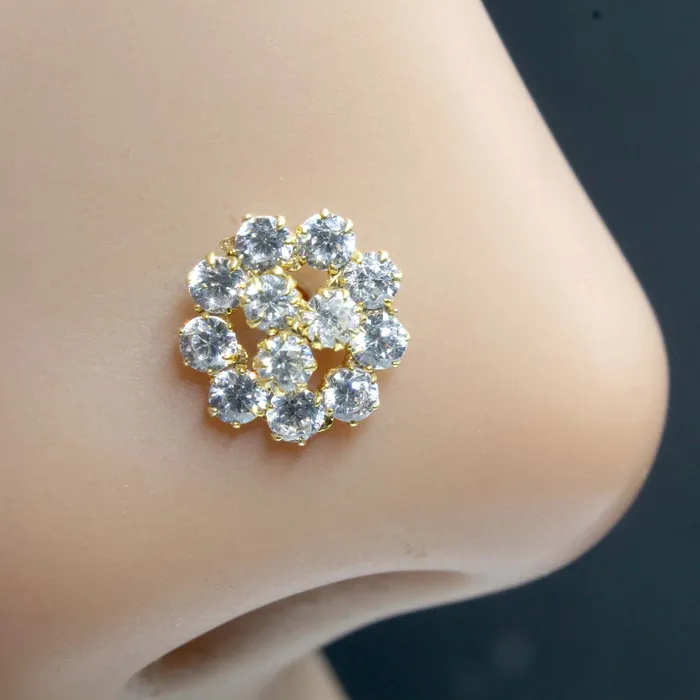 Indian medusa Real Sterling Silver White CZ Women Twisted nose stud nose ring 22g Karizma Jewels Rings