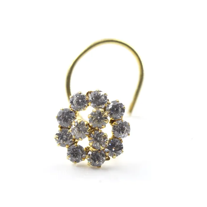 Indian medusa Real Sterling Silver White CZ Women Twisted nose stud nose ring 22g Karizma Jewels Rings