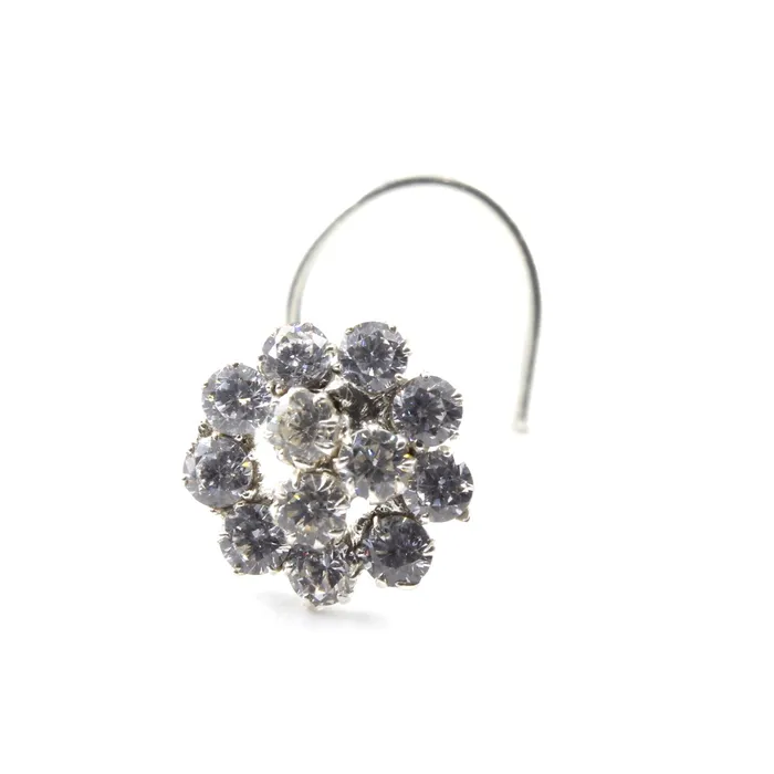Indian medusa Real Sterling Silver White CZ Women Twisted nose stud nose ring 22g Karizma Jewels Rings