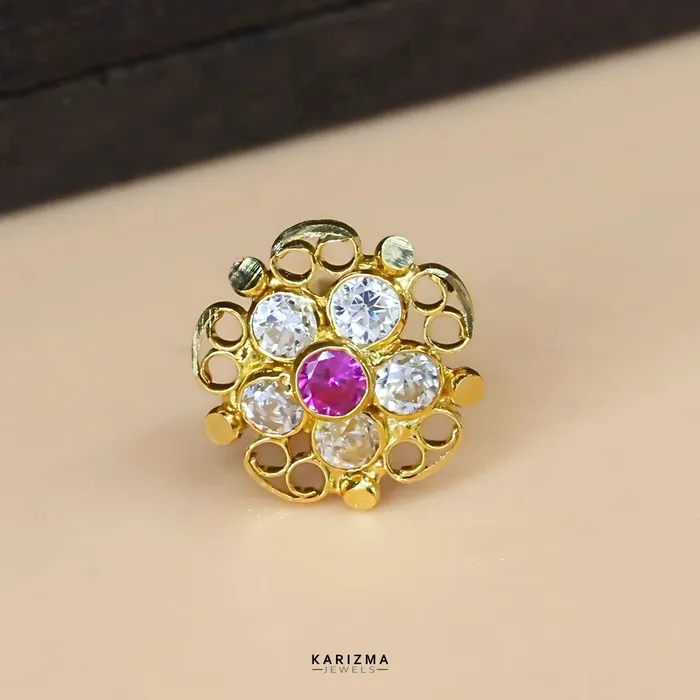 Karizma Jewels Asian style Excellent 18K Real Gold Indian Women Pink White CZ Nose stud nose ring Push Pin Rings Karizma Jewels Asian style Excellent 18K Real Gold Indian Women Pink White CZ Nose stud nose ring Push Pin Rings