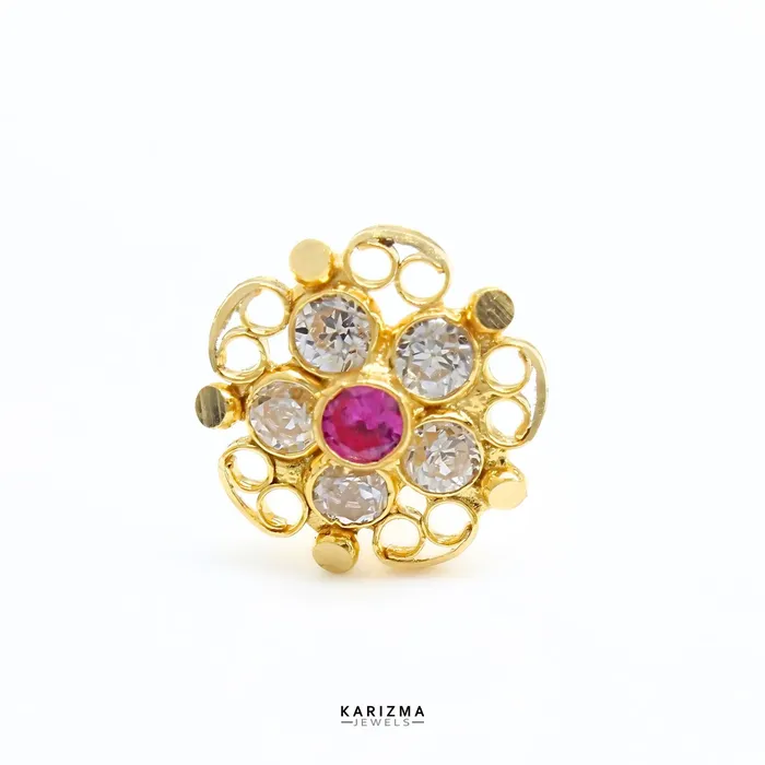 Karizma Jewels Asian style Excellent 18K Real Gold Indian Women Pink White CZ Nose stud nose ring Push Pin Rings