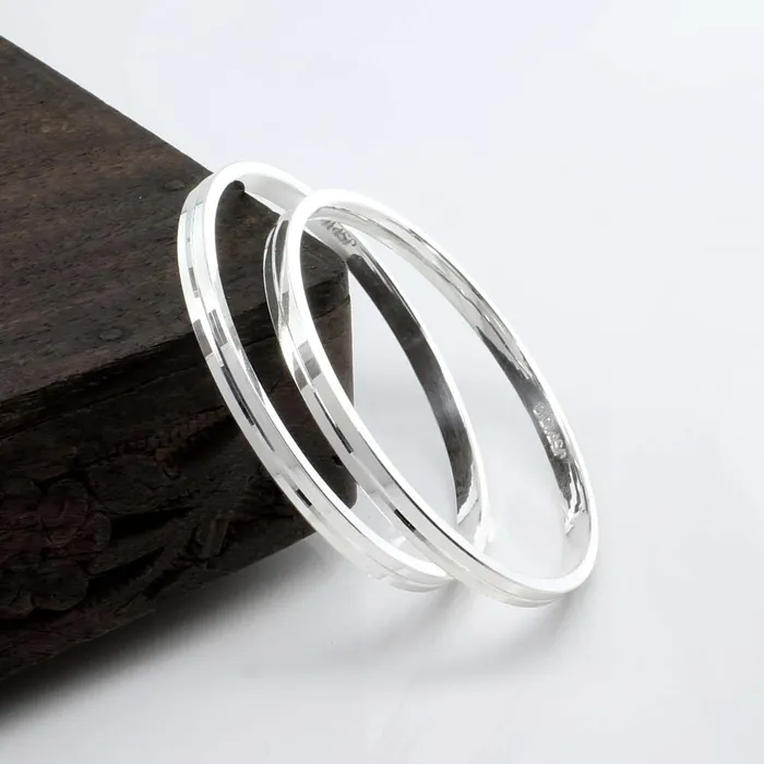 Karizma Jewels Bracelets Childrens Pure Silver Jointless solid Kada Bangle Bracelet Pair 5cm