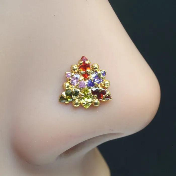 Karizma Jewels Rings 16g Indian Nose ring Multicolor CZ gold plated Piercing Nose stud push pin Karizma Jewels Rings 16g Indian Nose ring Multicolor CZ gold plated Piercing Nose stud push pin