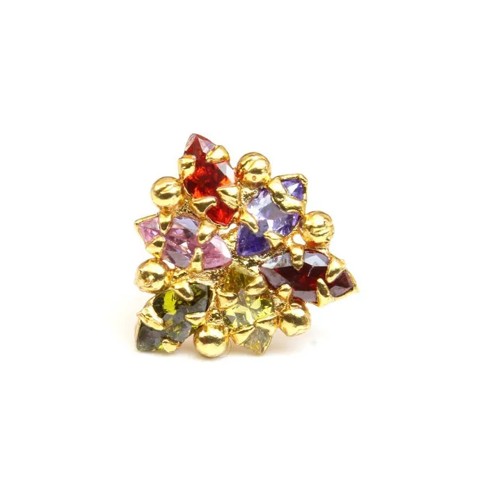Karizma Jewels Rings 16g Indian Nose ring Multicolor CZ gold plated Piercing Nose stud push pin