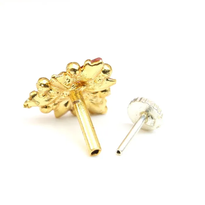 Karizma Jewels Rings 16g Indian Nose ring Multicolor CZ gold plated Piercing Nose stud push pin