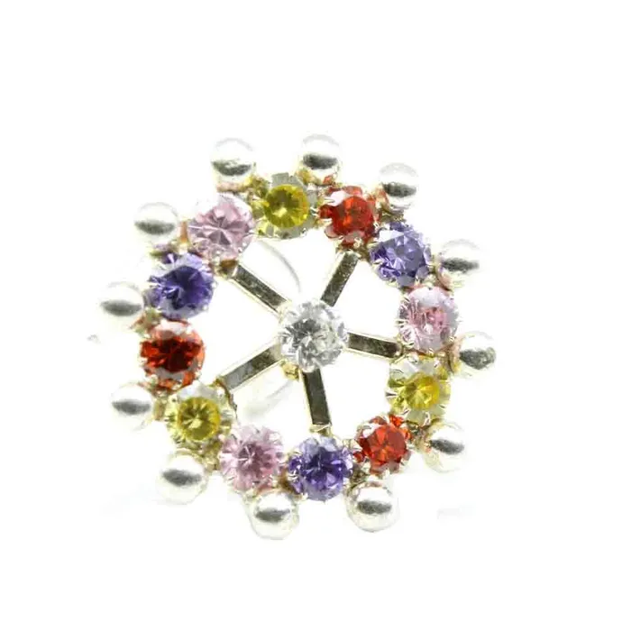 Karizma Jewels Rings Wheel Indian 925 Sterling Silver Multicolor CZ Studded Corkscrew nose ring 22g Karizma Jewels Rings Wheel Indian 925 Sterling Silver Multicolor CZ Studded Corkscrew nose ring 22g