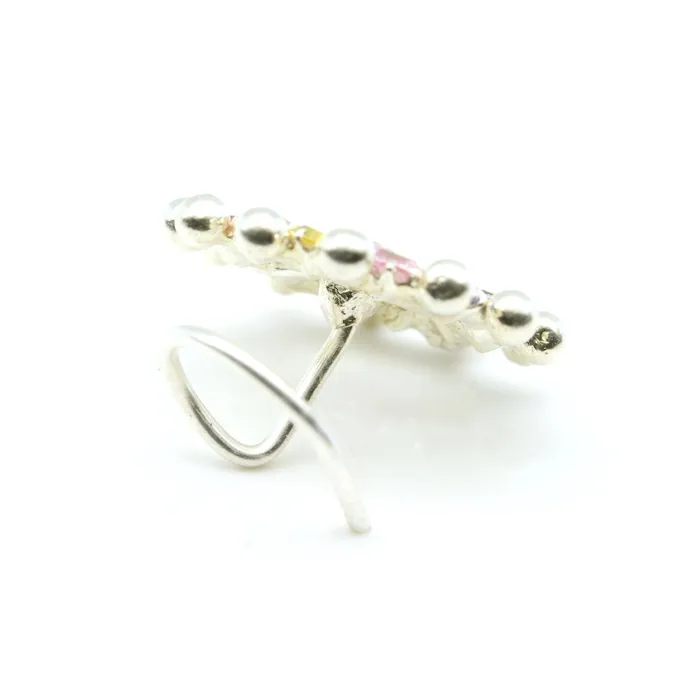 Karizma Jewels Rings Wheel Indian 925 Sterling Silver Multicolor CZ Studded Corkscrew nose ring 22g