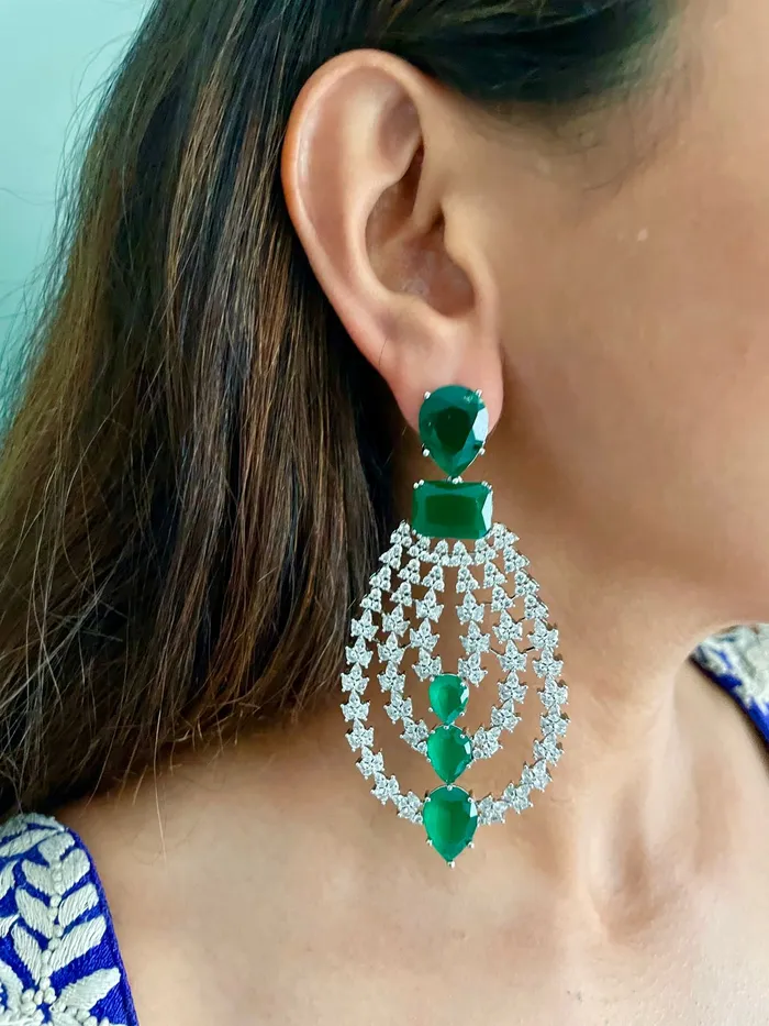 Maharani Double Layered Oval Emerald Drop Diamond Setting Statement Choker Set 6 Layer Emerald Drop Diamond Necklace Set Earrings Necklace PRERTO ECOMMERCE PRIVATE LIMITED Necklaces