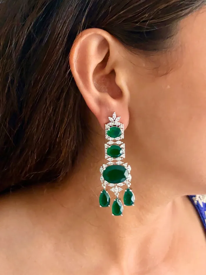 Maharani Double Layered Oval Emerald Drop Diamond Setting Statement Choker Set 6 Layer Emerald Drop Diamond Necklace Set Earrings Necklace PRERTO ECOMMERCE PRIVATE LIMITED Necklaces