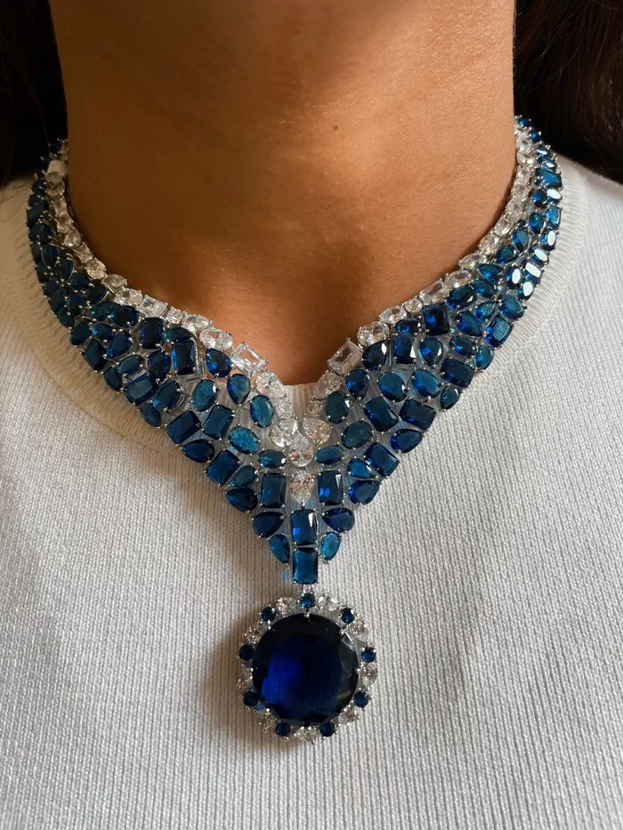 Necklaces PRERTO ECOMMERCE PRIVATE LIMITED Ramona Sapphire Diamond Necklace Set Necklace Ring Bracelet Earrings Necklaces PRERTO ECOMMERCE PRIVATE LIMITED Ramona Sapphire Diamond Necklace Set Necklace Ring Bracelet Earrings