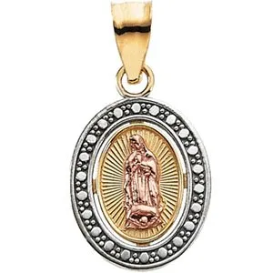 Necklaces WB Choice Jewelry 14K YellowRose 12x10 mm Oval Our Lady of Guadalupe Pendant with Rhodium PlatingR41548305573PSTWBC Necklaces WB Choice Jewelry 14K YellowRose 12x10 mm Oval Our Lady of Guadalupe Pendant with Rhodium PlatingR41548305573PSTWBC