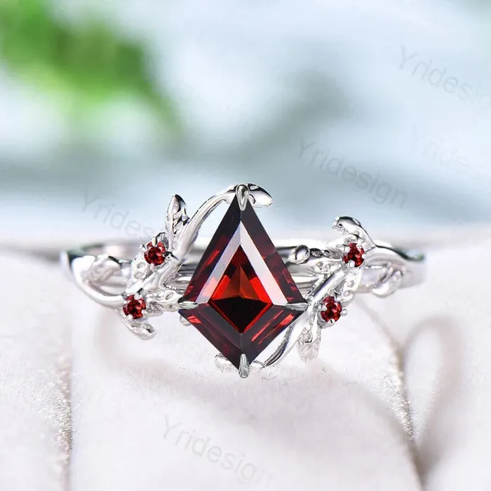 PENFINE Rings Nature Inspired natural garnet ring cluster Leaf engagement ring women unique branch wedding ring January Birthstone Jewelry Proposal Gift