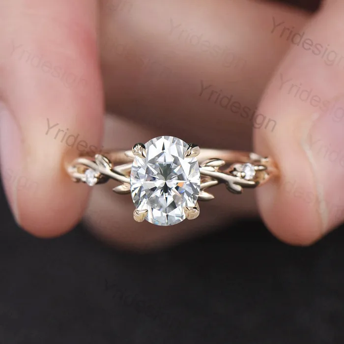 PENFINE Rings Oval Cut Moissanite ring Nature Inspired Moissanite Engagement Ring 14K Yellow Gold Branch Leaf Wedding Ring Unique Twig Promise Ring Women PENFINE Rings Oval Cut Moissanite ring Nature Inspired Moissanite Engagement Ring 14K Yellow Gold Branch Leaf Wedding Ring Unique Twig Promise Ring Women